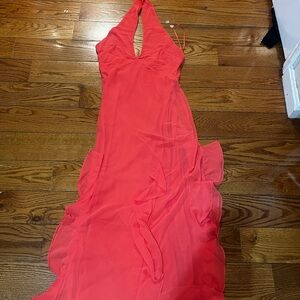 Elegant Orange Halter Maxi Dress